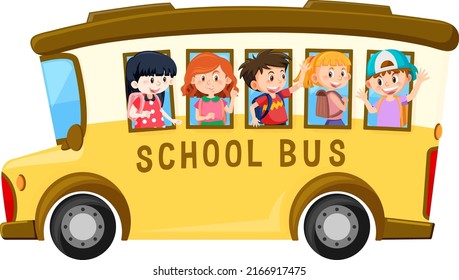 Schüler im Schulbus auf weißem Hintergrund, Vektorgrafik