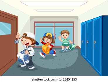 Student at school hallway illustration