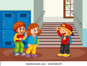 Student at school hallway illustration