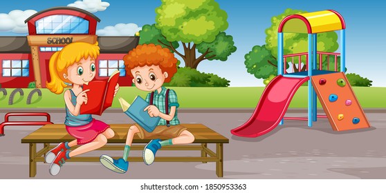 Ilustración de estudiantes en el patio de recreo escolar