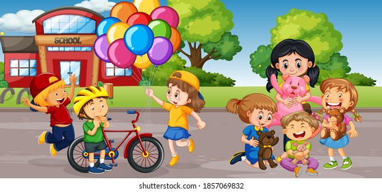 Student at school playground illustration