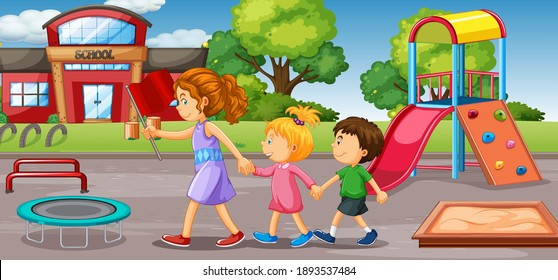 Student at school playground illustration