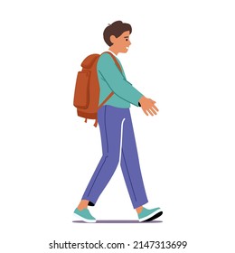 Student with Schoolbag Walk to School Isolated on White Background. Pupil Male Character Uniform and Rucksack Go for Education and Knowledges, Kids Learning Concept. Cartoon People Vector Illustration