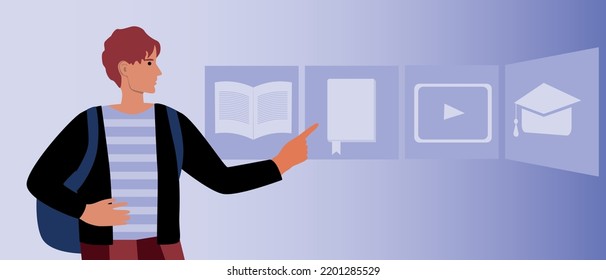 Studierende oder Schüler und Hologramm, moderne flache Vektorgrafik als Konzept für Bildung und digitale Technologien