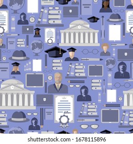 Estudiante de formación transparente, con estudiantes, profesor, diploma, gadgets, libros, globo, papelería, gorro de graduado. Ilustración del vector