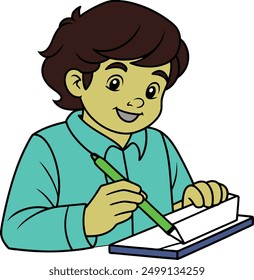 A student sharpening a pencil vector illustration