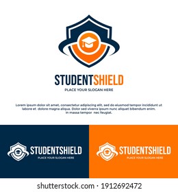 Student shield vector logo template. This design use hat symbol. 
