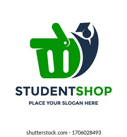 Plantilla de logotipo vectorial de tienda estudiantil. Este diseño utiliza el símbolo humano y de bolsa. Apropiado para la educación y los negocios.