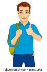 student showing thumbs up hand sign ready to go back to college