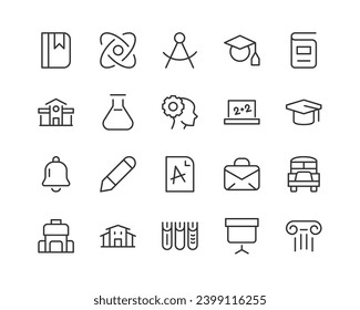 student simple icon set. Outline editable stroke. Pixel perfect 24x24px. Isolated on a white background