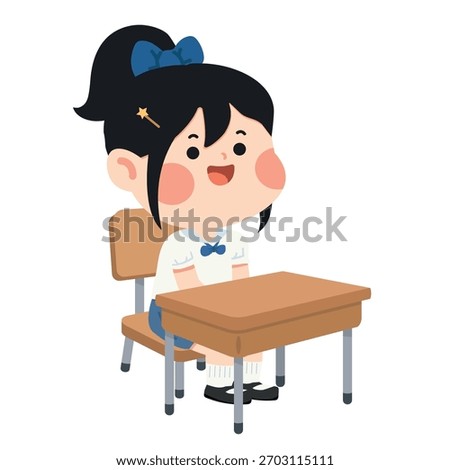 A student sits at a classroom desk with a focused and calm attitude, showing a clean and organized learning atmosphere suitable for education themes.