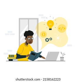 Student Sitting Behind Desk Studying Computer Stock Vector (Royalty ...