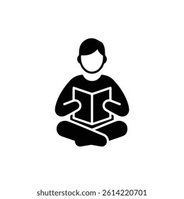 Student Sitting Cross-Legged Reading Book Icon Silhouette