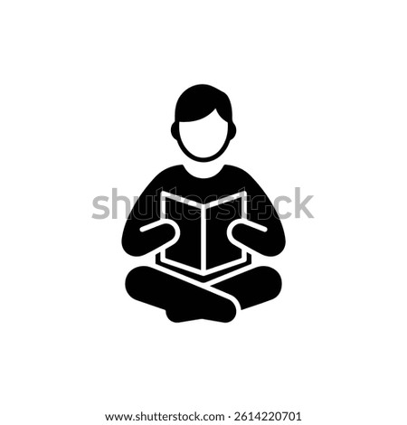 Student Sitting Cross-Legged Reading Book Icon Silhouette