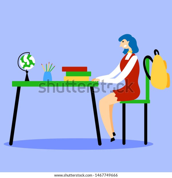 Student Sitting Desk Classroom Study School Stock Vector Royalty