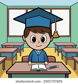ein Schüler, der an einem Schreibtisch in einem Klassenzimmer sitzt
