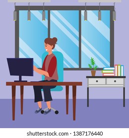 Student sitting in library desk background