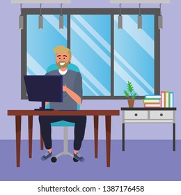 Student sitting in library desk background