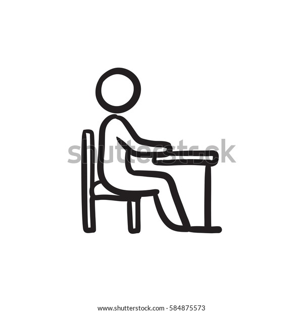 Student Sitting On Chair Desk Vector Stock Vektorgrafik