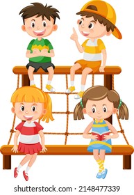 Student auf Kletterseil-Wand-Netz-Spielplatz-Illustration