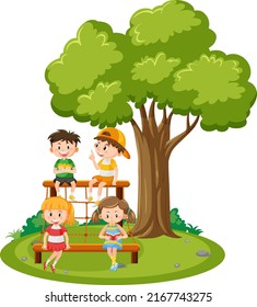 Student sitting on climbing rope wall net playground illustration