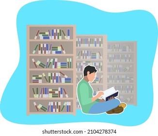 Student auf dem Boden der Bibliothek