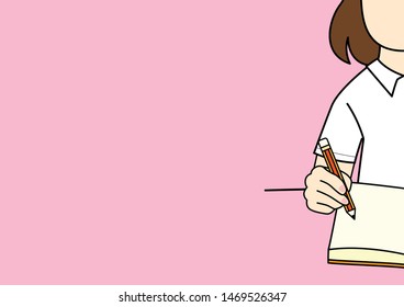 Student sitting at table and writing paper,hard working, Cartoon vector illustration