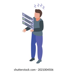 Student Sleep Problems Icon Isometric Vector. Desk Work. Computer Stress