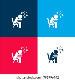 Student sleeping in class four color material and minimal icon logo set in red and blue