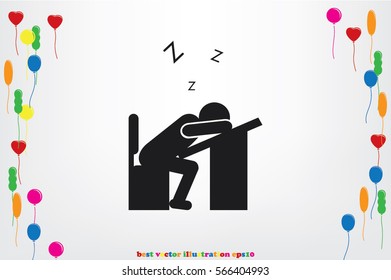 student sleeping at the desk icon vector illustration.