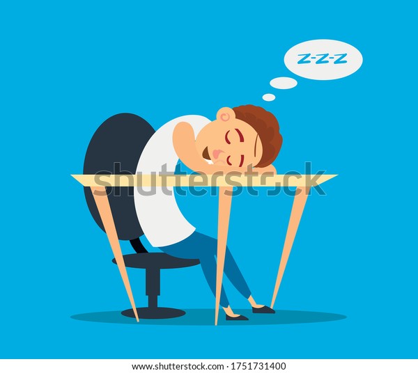 A student sleeps at a Desk in the\
classroom. Cartoon vector\
illustration.