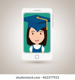 student smartphone graduation cap vector illustration eps 10