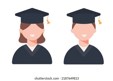  A student smiles on graduation day. Man and woman in flat style. Vector illustration.