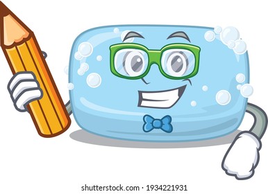 A student soap mascot design study at home during pandemic. Vector illustration