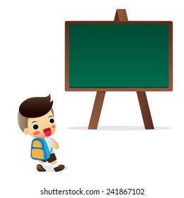 student standing in front of a blackboard