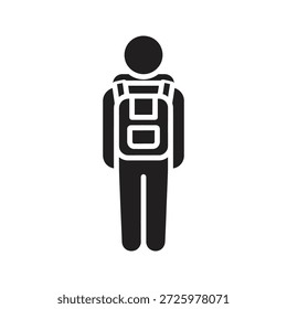 Ícone de pé de estudante vestindo mochila para o estilo de vida do campus de educação escolar e acadêmico viagem aluno saco prontidão universitária