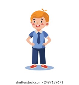 The student stands with a smile. A simple vector illustration of a cartoon-style man on a white background.