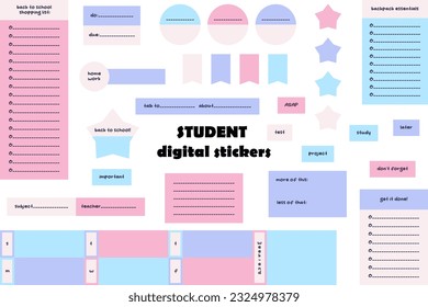 Student stickers. Back to school stickers. Ready to use digital stickers for bullet journaling or planning. Vector art.