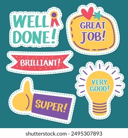 Student Stickers Positive Saying Good job, nice work, super, well done.