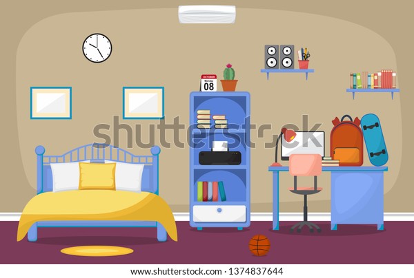 Student Study Desk Table Bedroom Interior Stock Vector Royalty