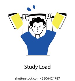 Student with study load, sketchy illustration 