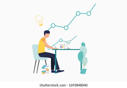 Student studying chemistry at desk. University, graduation, information concept. Vector illustration can be used for topics like literature, knowledge, education