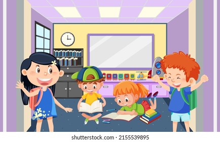 Estudiantes que estudian en ilustraciones de clase