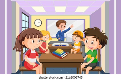 Student studying in the classroom illustration