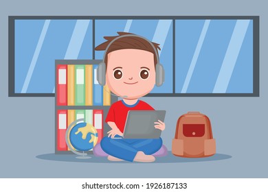 Student studying at home. Online school education with internet wifi concept.