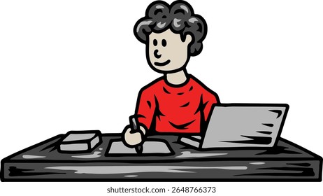 Student Studying with Laptop and Books