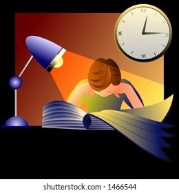 Student studying late at night.