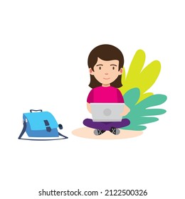 Student studying a lesson in digital way. Education in modern era. human in front of computer. flat vector design illustration.