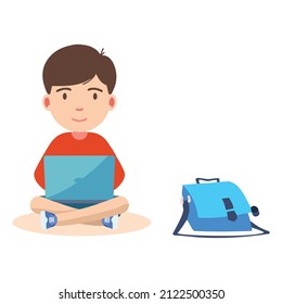 Student studying a lesson in digital way. Education in modern era. human in front of computer. flat vector design illustration.