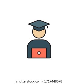 Student Studying on Laptop vector icon symbol isolated on white background